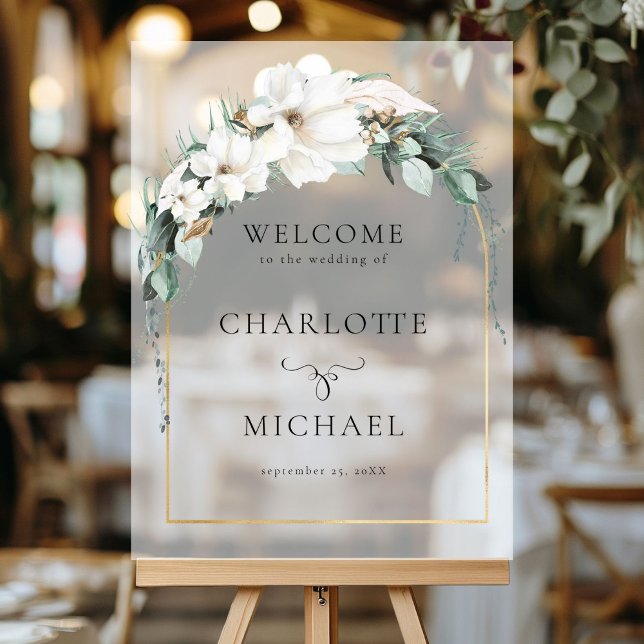 "WELCOME" LEAFY WEDDING  ACRYLIC SIGN ("WELCOME" LEAFY WEDDING BLACK ACRYLIC SIGN with your names and date.)