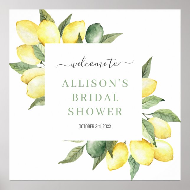Welcome Lemon Watercolor Bridal Shower Sign (Front)