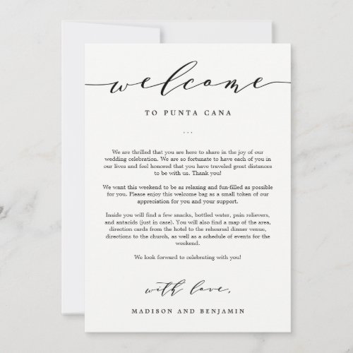 Welcome Letter and Itinerary Wedding Welcome Bag