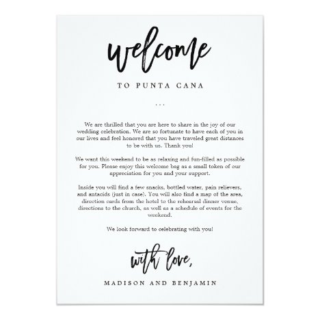 Welcome Letter and Itinerary Wedding Welcome Bag Card