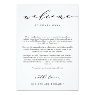Welcome Letter and Itinerary Wedding Welcome Bag Card