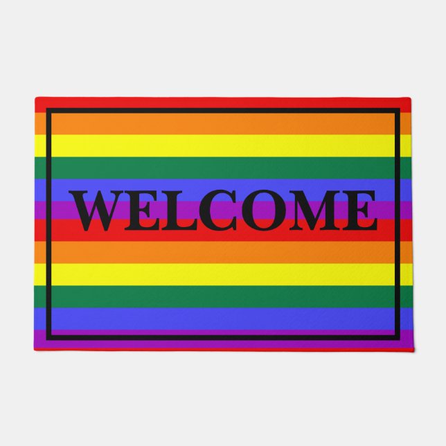  Welcome  LGBT Colors Bordered Doormat (Front)