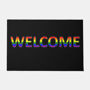Welcome LGBT Colors On Black Doormat
