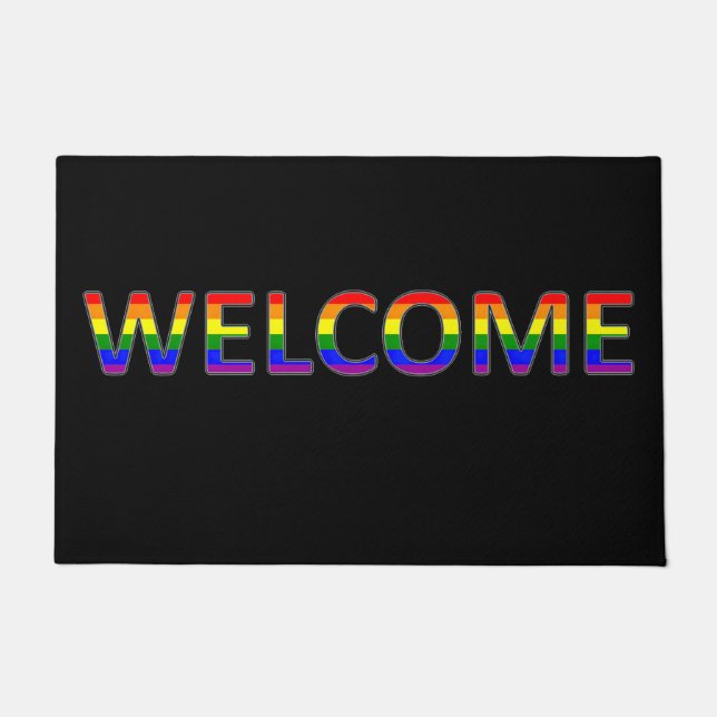  Welcome  LGBT Colors On Black Doormat (Front)