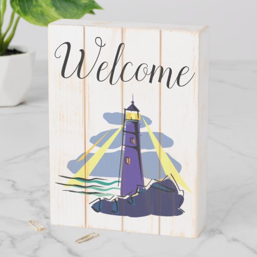 Welcome Lighthouse Wooden Box Sign
