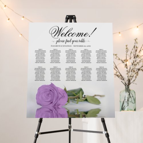 Welcome Lilac Purple Rose 10 Table Seating Chart Foam Board