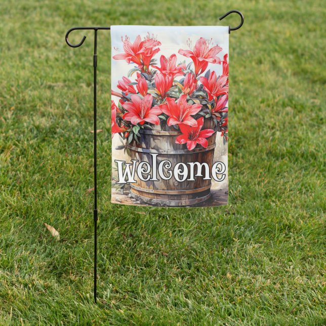 Welcome Lily Flower Illustration Garden Flag (In SItu)