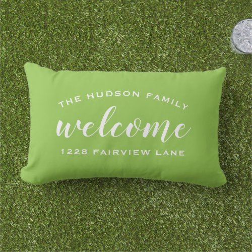 Welcome Lime Personalized Family Name Address Lumbar Pillow