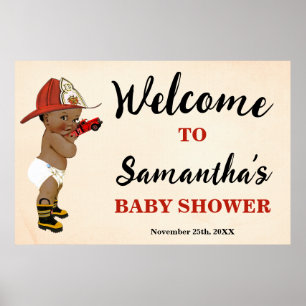 Welcome Little AA Firefighter Baby Shower Poster