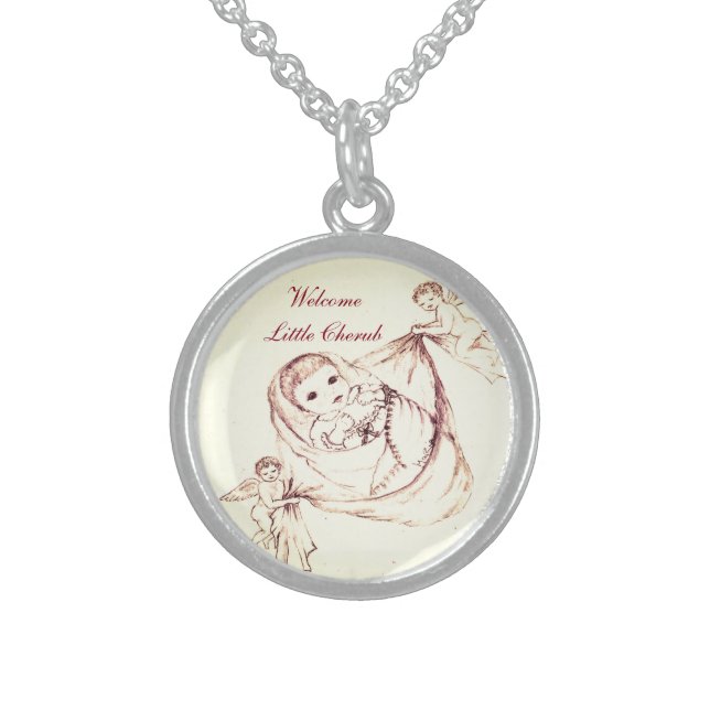 Welcome Little Cherub Sterling Silver Necklace (Front)