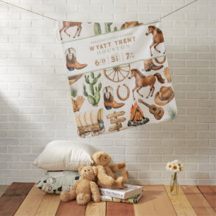 Welcome Little Cowboy Baby Name Pattern Western Blanket