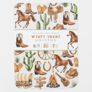 Welcome Little Cowboy Baby Name Pattern Western Blanket