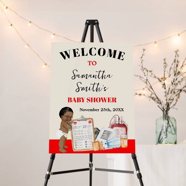 Welcome Little Doctor African American Baby Shower Foam Board (In Situ (Stand))