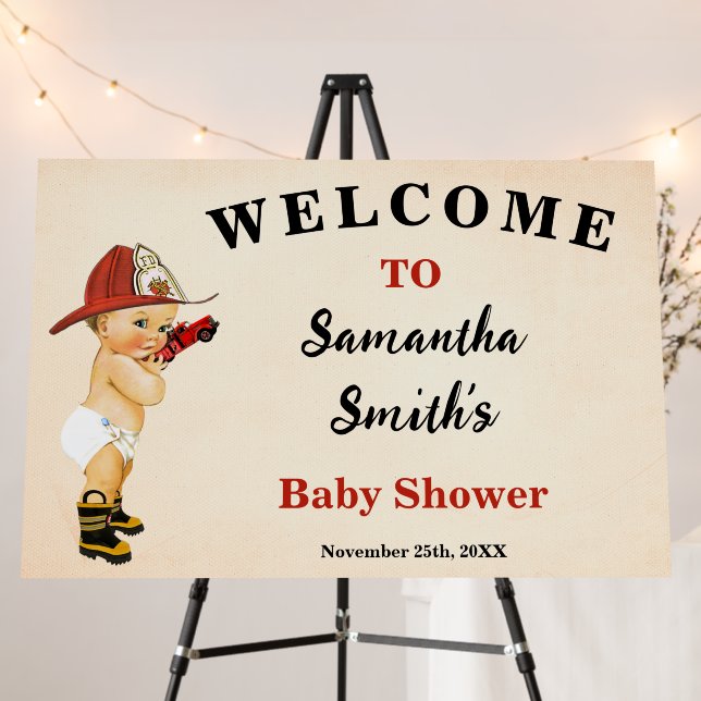 Welcome Little Firefighter Baby Shower Foam Board (In Situ (Stand))