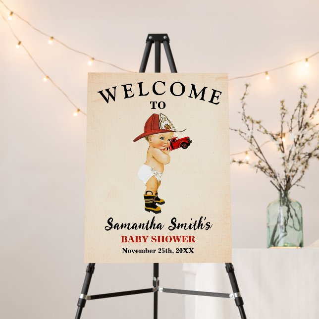 Welcome Little Firefighter Baby Shower Foam Board (In Situ (Stand))