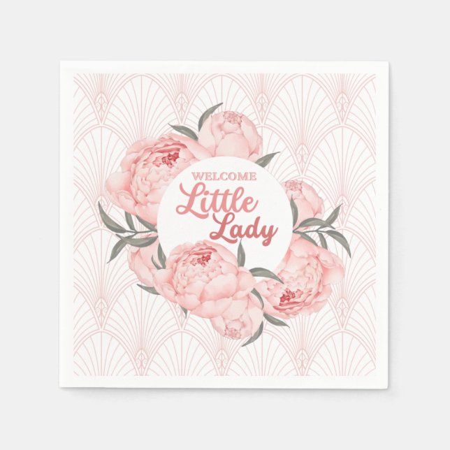 Welcome Little Lady Blush Pink Peony Napkins (Front)
