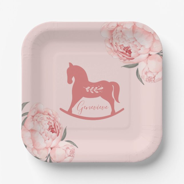 Welcome Little Lady Blush Pink Peony  Paper Plates (Front)