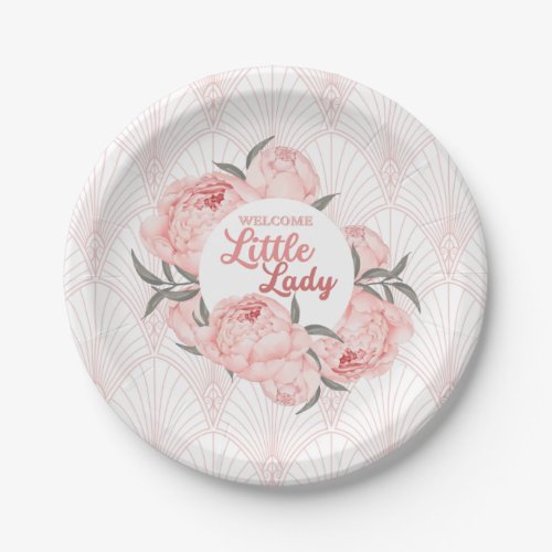 Welcome Little Lady Blush Pink Peony Paper Plates