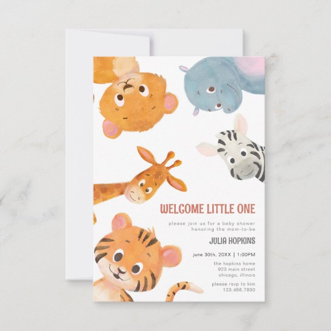 Welcome Little One Baby Animals Baby Shower Invitation (Front)
