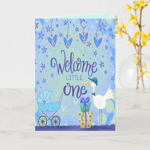 Welcome Little One Baby Boy Whimsical Cute Card