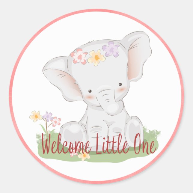 Welcome Little One Baby Elephant Classic Round Sticker (Front)