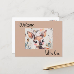 Welcome Little One, Baby Girl Card, Postcard, Fawn Postcard