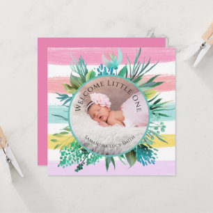 Welcome Little One baby girl Pink stripe Birth Card