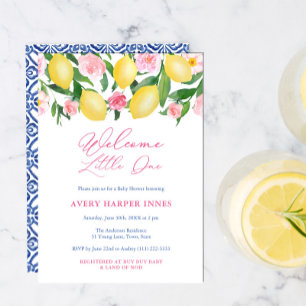 Welcome Little One Capri Lemons Girl Baby Shower Invitation