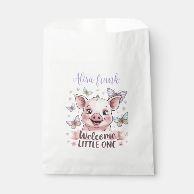 Welcome Little One- Cute Piglet Baby Shower Favor Bag (Front)