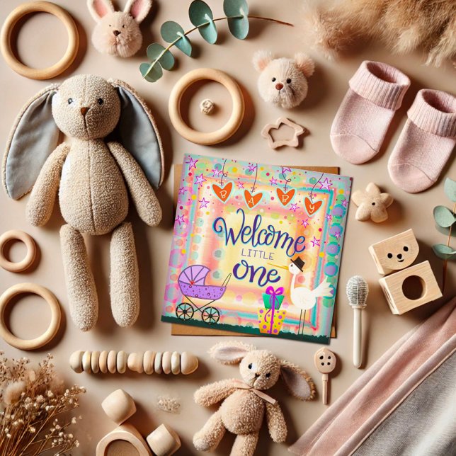 Welcome Little One Cute stork Stroller Unisex Note Card (Creator Uploaded)