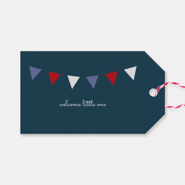 Welcome Little One Gift Tag {Navy and Red} (Front (Horizontal))