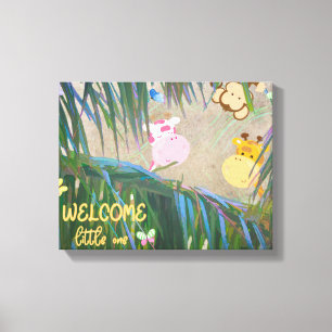 Welcome Little One Jungle Theme Nursery Art   Canvas Print