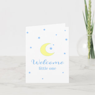 Welcome Little One Moon and Stars New Baby Blue Card