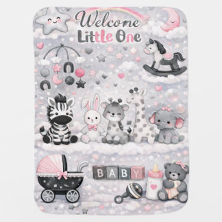 Welcome Little One Pink Gray Baby Blanket