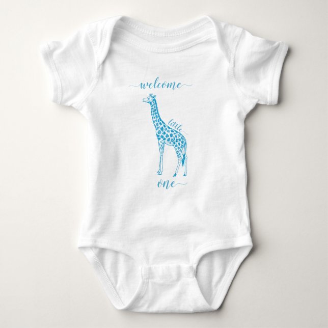 Welcome Little One Whimsical Blue Giraffe Baby Bodysuit (Front)