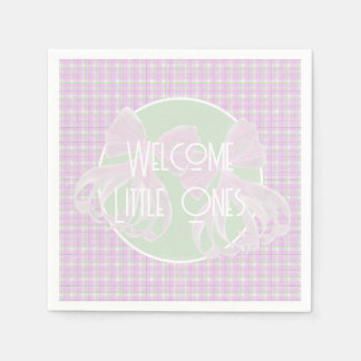 Welcome Little Ones-twin bows on plaid Napkins