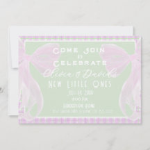 Welcome Little Ones-Twin girls Pink bow mint plaid