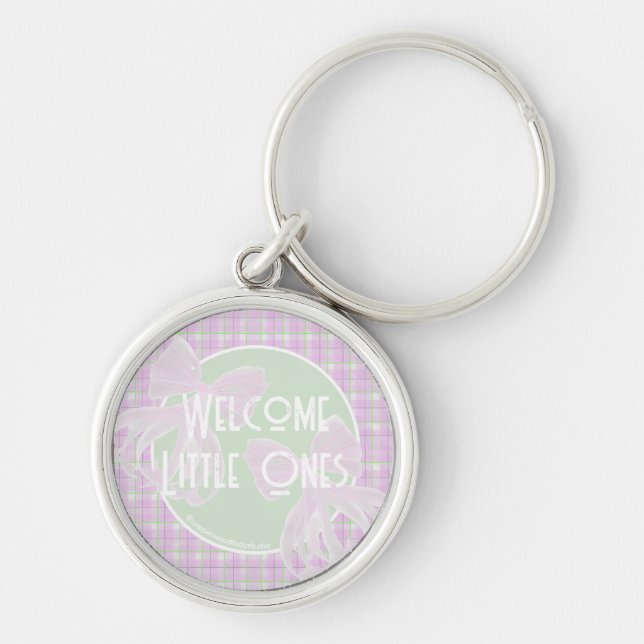 Welcome Little Ones- Twin pink bows Keychain (Front)