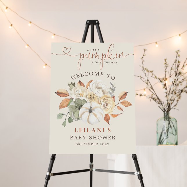 Welcome Little Pumpkin Rustic Floral Baby Shower Foam Board (In Situ (Stand))