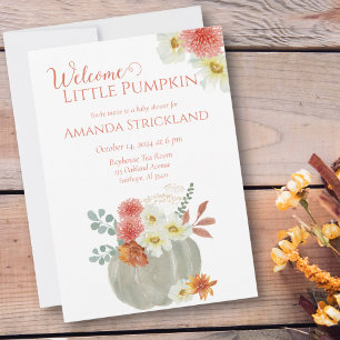 Welcome Little Pumpkin Watercolor Baby Shower Invitation