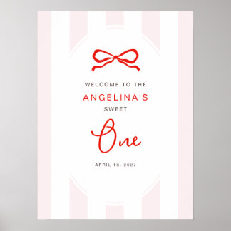 Welcome Little Sweetheart 1st Birthday Pink Red  Poster