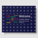 WELCOME Love Joy Peace Hebrew Personalized Blue Guest Book<br><div class="desc">Keep the memories of your special gatherings alive by collecting your guests' thoughts in this subtly stylish dark blue and gray Guest Book. The placeholder text is customizable, so you can change the description, eg. to your family name, etc. The words LOVE JOY PEACE are also written in Hebrew (and...</div>