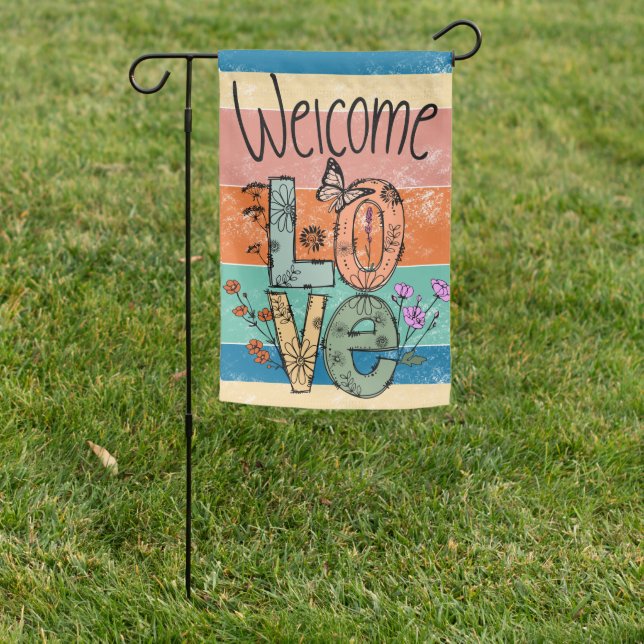Welcome Love Rainbow Garden Flag (In SItu)