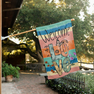 Welcome Love Rainbow House Flag