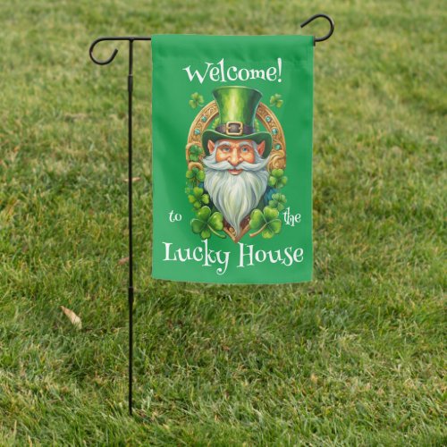 Welcome Lucky House Leprechaun Garden Flag