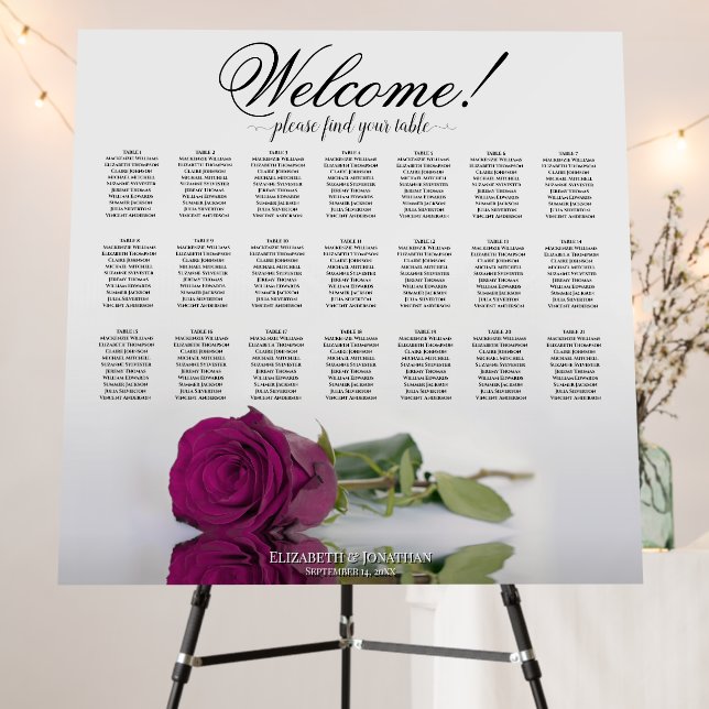 Welcome Magenta Plum Rose 21 Table Seating Chart Foam Board (In Situ (Stand))