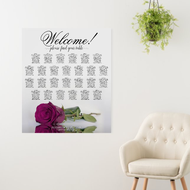 Welcome Magenta Plum Rose 26 Table Seating Chart Foam Board (In Situ (Wall))