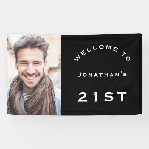 Welcome Male 21st Birthday Party Photo Black Banner