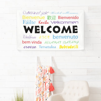 Welcome Many Languages Colorful Typography White Banner
