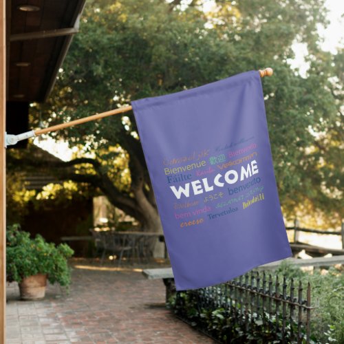 Welcome Many Languages Periwinkle Purple Blue House Flag